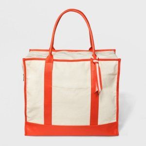 Canvas Tote Extra Large Bag Beach Natural / Coral